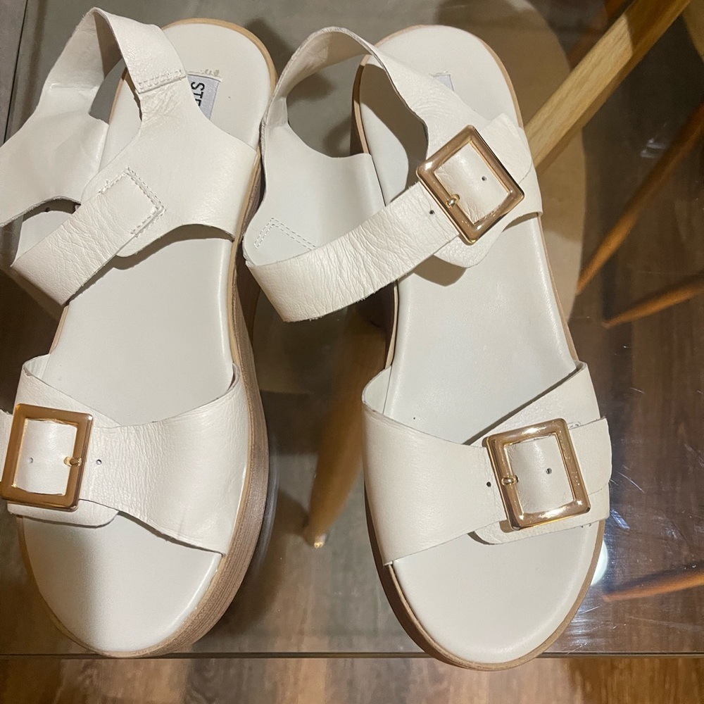 Steve Madden Cream Sandals with Gold Buckles